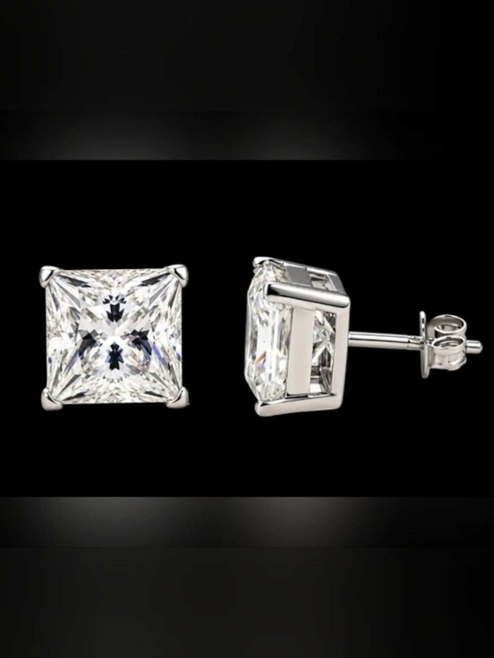 Sterling Silver Princess Cut Moissanite 4 Caret Total Wieght